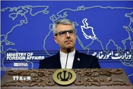 Người phát ngôn Bộ Ngoại giao Iran Esmaeil Baqaei phát biểu họp báo tại Tehran. (Ảnh: IRNA/TTXVN)