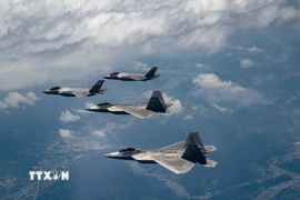 Các loại máy bay chiến đấu F-15K, F-16 và F-35 tham gia cuộc tập trận quy mô lớn ở Hàn Quốc, ngày 14/5/2024. (Ảnh: Yonhap/TTXVN)
