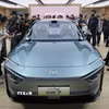 Mẫu xe điện bZ7 của Toyota được giới thiệu tại Triển lãm ô tô Thượng Hải ngày 23/4/2025. Ảnh: Kyodo/TTXVN