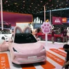 Các mẫu xe điện được giới thiệu tại Triển lãm ôtô Thượng Hải ngày 23/4/2025. (Ảnh: Kyodo/TTXVN)