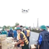 Bộ Chỉ huy Quân sự thành phố Đà Nẵng sử dụng thiết bị bay drone chuyên dụng vận chuyển hàng hóa, thuốc men và nhu yếu phẩm đến người dân vùng ngập sâu. (Ảnh: Khoa Chương/TTXVN)