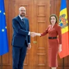 Chủ tịch Hội đồng châu Âu Charles Michel (trái) và Tổng thống Moldova Maia Sandu tại cuộc gặp ở Chisinau ngày 4/5/2022. Ảnh tư liệu. (Nguồn: AFP/TTXVN)