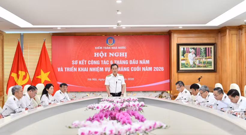 Tổng Kiểm toán Nhà nước Nguyễn Hữu Nghĩa chủ trì Hội nghị.(Ảnh: Vietnam+)
