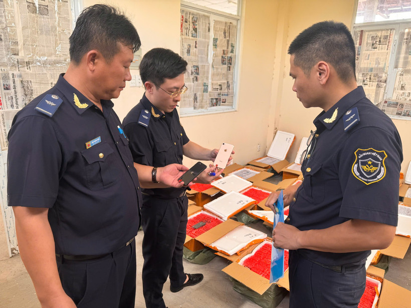 Ngày 16-17/9, Đội 4 chủ trì phối hợp với Hải quan cửa khẩu quốc tế Bình Hiệp (Chi cục Hải quan Khu vực XVII) kiểm tra thực tế đối với lô hàng quá cảnh của Công ty B.P.G. (Ảnh: HQ/Vietnam+)