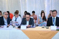 Phó Chủ tịch thường trực Hội Nhà báo Việt Nam Nguyễn Đức Lợi phát biểu tại cuộc họp các Bộ trưởng thông tin và truyền thông và các trưởng đoàn tham dự sự kiện. (Ảnh: Việt Hùng/TTXVN)