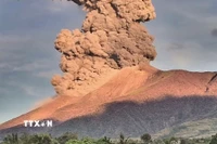 Tro bụi phun lên từ miệng núi lửa Kanlaon trên đảo Negros, Philippines. (Nguồn: THX/TTXVN)