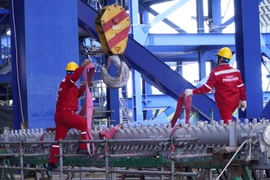 Tâm điểm hiện nay trên công trường Dự án Long Phú 1 là công tác thi công lắp đặt thiết bị lò hơi của cả 2 Tổ máy 1 và 2. (Ảnh: PV/Vietnam+)