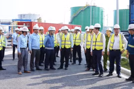 Lãnh đạo tỉnh Đồng Nai và Petrovietnam kiểm tra công trường Dự án Nhà máy điện Nhơn Trạch 3 và 4. (Ảnh: PV/Vietnam+)