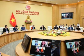 Bộ trưởng Bộ Công Thương, Trưởng đoàn đàm phán Chính phủ Nguyễn Hồng Diên điện đàm với Trưởng Đại diện Thương mại Hoa Kỳ Jamieson L. Greer. (Ảnh: PV/Vietnam+)
