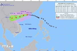 Hướng di chuyển của bão số 3 lúc 16 giờ ngày 20/7. (Ảnh: TTXVN phát)