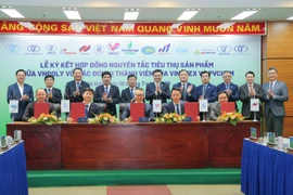 Ký kết hợp đồng nguyên tắc giữa VNPOLY và các đơn vị VINATEX Nam Định, Dệt may Nam Định, Dệt may Hà Nội, Dệt 8/3. (Ảnh: PV/Vietnam+)