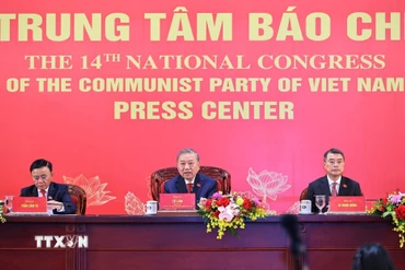 Tổng Bí thư Tô Lâm chủ trì họp báo công bố kết quả Đại hội XIV của Đảng. (Ảnh: TTXVN)