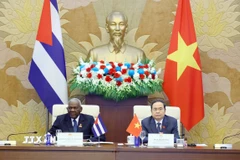 Chủ tịch Quốc hội Trần Thanh Mẫn và Chủ tịch Quốc hội Cuba Esteban Lazo Hernández chủ trì Phiên họp lần thứ hai Ủy ban hợp tác liên Nghị viện giữa Quốc hội Việt Nam và Quốc hội Cuba. (Ảnh: Phạm Kiên/TTXVN)