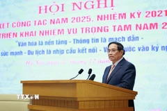 Thủ tướng Phạm Minh Chính phát biểu chỉ đạo Hội nghị toàn quốc triển khai nhiệm vụ năm 2026 của Ngành Văn hóa, Thể thao và Du lịch. (Ảnh: Dương Giang/TTXVN)