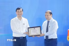 hứ trưởng thường trực Bộ Văn hóa, Thể thao và Du lịch Lê Hải Bình trao giải Nhất cho báo VietnamPlus (TTXVN) Giải sản phẩm báo chí ấn tượng. (Ảnh: Minh Quyết/TTXVN)