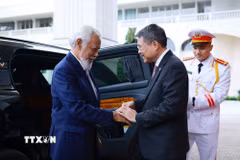 Thủ tướng Lê Minh Hưng đón Thủ tướng Timor-Leste Kay Rala Xanana Gusmão. (Ảnh: Dương Giang/TTXVN)