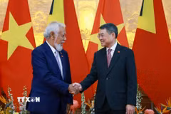Thủ tướng Lê Minh Hưng và Thủ tướng Timor-Leste Kay Rala Xanana Gusmão. (Ảnh: Dương Giang/TTXVN)