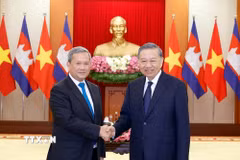 Tổng Bí thư, Chủ tịch nước Tô Lâm tiếp Thủ tướng Campuchia Hun Manet. (Ảnh: Thống Nhất/TTXVN)