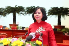 Bà Bùi Thị Minh Hoài, Ủy viên Bộ Chính trị, Bí thư Thành ủy Hà Nội khóa XVII tái đắc cử Bí thư Thành ủy Hà Nội khóa XVIII, nhiệm kỳ 2025-2030. (Ảnh: Văn Điệp/TTXVN)