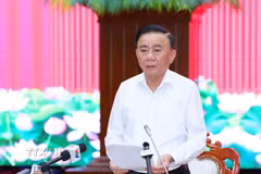 Thường trực Ban Bí thư Trần Cẩm Tú chủ trì Thông báo kết luận của Bộ Chính trị, Ban Bí thư về kết quả giám sát đợt 1 và triển khai kế hoạch kiểm tra đợt 2 với Ban Thường vụ Thành ủy Đà Nẵng. (Ảnh: Phương Hoa/TTXVN)