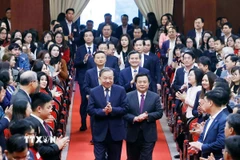 Tổng Bí thư Tô Lâm và các đại biểu đến dự hội nghị. (Ảnh: Thống Nhất/TTXVN)