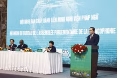 Chủ tịch Quốc hội Trần Thanh Mẫn phát biểu khai mạc hội nghị Ban Chấp hành Liên minh nghị viện Pháp ngữ. (Ảnh: Doãn Tấn/TTXVN)