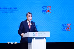Thủ tướng Lê Minh Hưng phát biểu tại Diễn đàn Doanh nghiệp Nga-ASEAN. (Ảnh: Dương Giang/TTXVN)