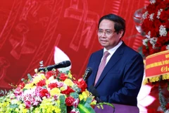 Thủ tướng Phạm Minh Chính, Bí thư Đảng ủy Chính phủ phát biểu tại Đại hội đại biểu Đảng bộ Đài Truyền hình Việt Nam lần thứ 12, nhiệm kỳ 2025-2030. (Ảnh: Dương Giang/TTXVN)