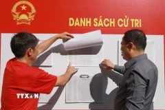 Cử tri phường Nam Nha Trang, tỉnh Khánh Hòa xem danh sách cử tri niêm yết tại khu vực bỏ phiếu bầu cử. (Ảnh: Xuân Triệu/TTXVN)