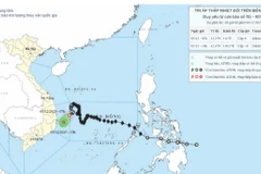 Hình ảnh vị trí và đường đi của áp thấp nhiệt đới lúc 7h sáng 3/12.