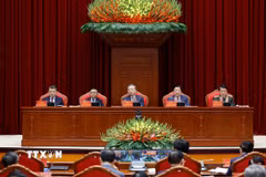Tổng Bí thư Tô Lâm và các đồng chí lãnh đạo Đảng, Nhà nước chủ trì hội nghị. (Ảnh: Thống Nhất/TTXVN)