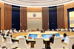 Quang cảnh Hội nghị xúc tiến đầu tư với chủ đề "Khu thương mại tự do thành phố Hải Phòng - Điểm đến của kỷ nguyên mới." (Ảnh: Mạnh Tú/TTXVN)