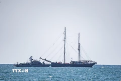 Một số tàu trong đội cứu trợ bị quân đội Israel bắt giữ được đưa về cảng Ashdod, ngày 2/10/2025. (Nguồn: AA/TTXVN)