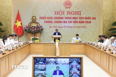 Thủ tướng Phạm Minh Chính chủ trì Hội nghị triển khai Chương trình mục tiêu quốc gia phòng, chống ma túy đến năm 2030. (Ảnh: Dương Giang/TTXVN)