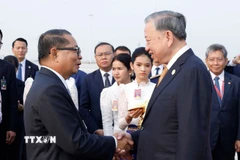 Lễ đón Tổng Bí thư Tô Lâm tại Sân bay Quốc tế Techo. (Ảnh: Thống Nhất/TTXVN)