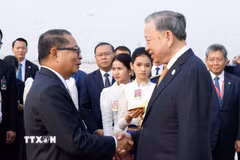Lễ đón Tổng Bí thư Tô Lâm tại Sân bay Quốc tế Techo. (Ảnh: Thống Nhất/TTXVN)