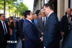 Thủ tướng Phạm Minh Chính đến dự Diễn đàn Doanh nghiệp Việt Nam-Pháp. (Ảnh: Dương Giang/TTXVN)