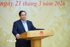 Thủ tướng Phạm Minh Chính, Trưởng Ban Chỉ đạo An ninh mạng quốc gia chủ trì Phiên họp thứ nhất của Ban Chỉ đạo. (Ảnh: Dương Giang/TTXVN)