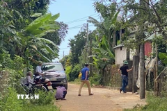 Khu vực xảy ra án mạng nghiêm trọng thôn Tân Trại 1, xã Vĩnh Giang, huyện Vĩnh Linh, tỉnh Quảng Trị. (Ảnh: TTXVN phát)