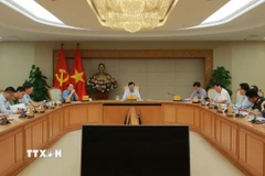 Quang cảnh cuộc họp của Ủy ban An ninh hàng không dân dụng quốc gia về công tác bảo đảm an ninh, an toàn hàng không 5 tháng đầu năm 2025. (Ảnh: TTXVN phát)