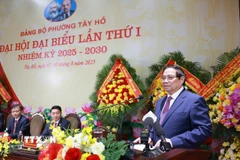 Thủ tướng Phạm Minh Chính phát biểu tại Đại hội đại biểu Đảng bộ phường Tây Hồ lần thứ nhất. (Ảnh: Dương Giang/ TTXVN)