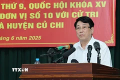 Chủ tịch nước Lương Cường phát biểu với cử tri huyện Hóc Môn và huyện Củ Chi, Thành phố Hồ Chí Minh. (Ảnh: Lâm Khánh/TTXVN)