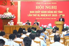 Quang cảnh hội nghị Ban Chấp hành Đảng bộ tỉnh Quảng Ngãi lần thứ 3. (Ảnh: Đinh Hương/TTXVN)