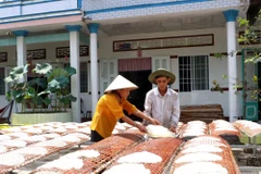 Người dân tranh thủ phơi bánh dưới nắng. (Ảnh: Lê Thúy Hằng/TTXVN)