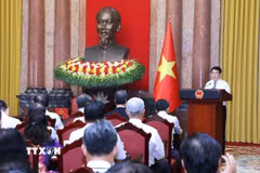 Chủ tịch nước Lương Cường phát biểu. (Ảnh: Lâm Khánh/ TTXVN)