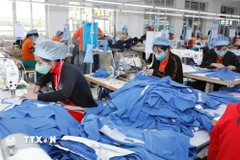 May hàng xuất khẩu sang thị trường Nhật Bản tại Công ty may Hưng Việt (Phố Nối, Hưng Yên). (Ảnh: Trần Việt/TTXVN)
