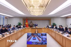 Phó Thủ tướng Trần Hồng Hà chủ trì cuộc họp nghe báo cáo hoàn thiện dự thảo Nghị định về một số chính sách phát triển thủy sản, kết nối trực tuyến với điểm cầu của 6 tỉnh, thành phố ven biển. (Ảnh: Văn Điệp/TTXVN)