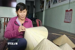 Làng nghề nón lá giúp nhiều hộ dân, đặc biệt là phụ nữ có việc làm tại chỗ. (Ảnh: Đình Quân/TTXVN)