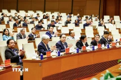 Chủ tịch Quốc hội Trần Thanh Mẫn dự Hội nghị thông báo nhanh kết quả Đại hội đại biểu toàn quốc lần thứ XIV của Đảng. (Ảnh: Doãn Tấn/ TTXVN)