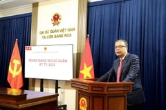 Đại sứ Đặng Minh Khôi phát biểu tại lễ míttinh. (Ảnh: PV TTXVN tại LB Nga)
